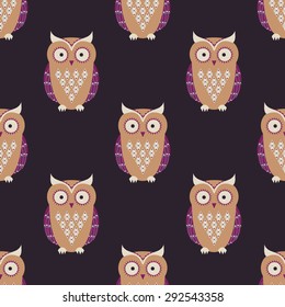 Vector seamless pattern with cute owls