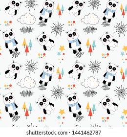 Vector seamless pattern with cute panda. Pattern for fabric, baby clothes, background, textile, wrapping paper and other decoration.