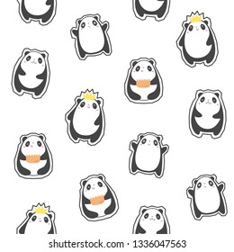 Vector seamless pattern. Cute pandas. Cartoon style