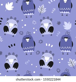 Vector seamless pattern with cute parrots. Scandinavian style. Simple graphics for children's design