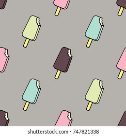 Vector seamless pattern with cute pastel colored popsicle ice cream. Textile of surface print or a background