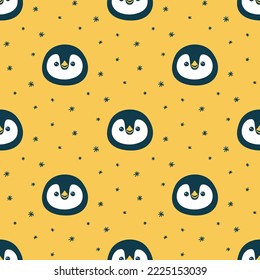 Vector seamless pattern with cute penguin faces