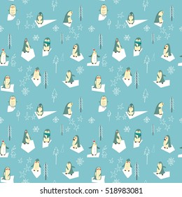 Vector seamless pattern with cute penguin. Suitable for textile, gift cards and gift wrapping paper.

