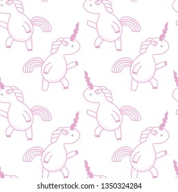 Vector seamless pattern with cute pink cartoon unicorn.