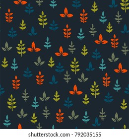 Vector seamless pattern with cute plants. Floral ornamental hand drawn texture