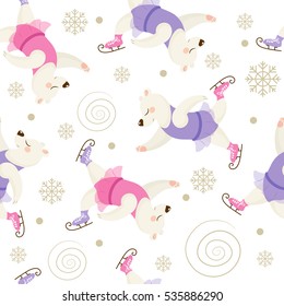 Vector seamless pattern with cute polar bears. Beautiful dancer on skates, perfect for prints and patterns.