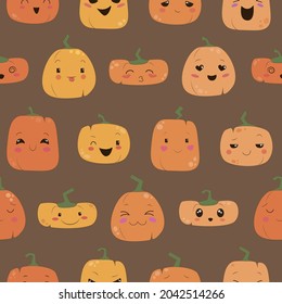 vector seamless pattern cute pumpkin pattern on brown background halloween decoration 