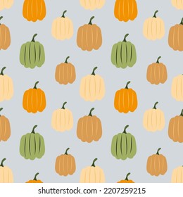 Vector seamless pattern with cute pumpkins. Halloween pattern, wrapping, background