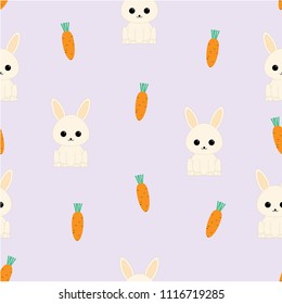 Vector seamless pattern with cute rabbit and carrot on purple background
