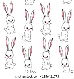 Vector seamless pattern Cute rabbit. Scandinavian motives. Cartoon background.