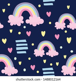 vector seamless pattern with cute rainbows