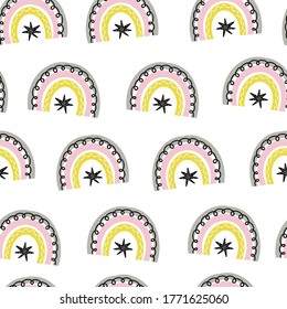 Vector seamless pattern with cute rainbows. Pattern for baby girl room, wallpaper, kids and baby t-shirts and wear, hand drawn nursery illustration