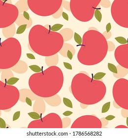 Vector seamless pattern with cute red apples. Vegetarian options, vitamins, fruits, fruit juice. Hand drawn flat illustration