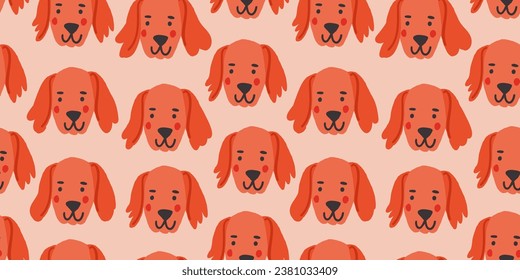 Vector seamless pattern with cute retriever dog faces. Dog pattern on pink background.