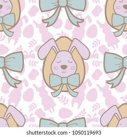 Vector seamless pattern with cute retro icons for Easter design. Easter background. Pastel colors