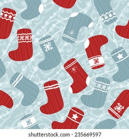 Vector seamless pattern with cute retro colored Christmas stockings