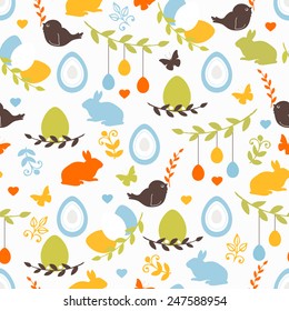 Vector seamless pattern with cute retro icons for Easter design. Easter background.
