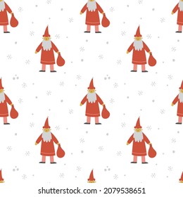 vector seamless pattern, cute santa claus holding a bag with gifts in his hand, Christmas tile for textile