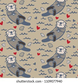 Vector Seamless Pattern of Cute Sea Otters
