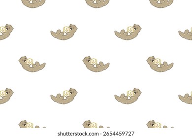 Vector seamless pattern of cute sea otter drawn with crayons.