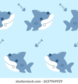 Vector seamless pattern with cute shark.Design for textile, fabric, wrapping, wallpaper, print. Vector illustration