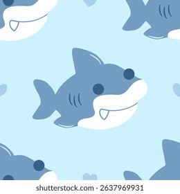 Vector seamless pattern with cute shark.Design for textile, fabric, wrapping, wallpaper, print. Vector illustration