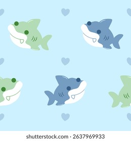 Vector seamless pattern with cute shark.Design for textile, fabric, wrapping, wallpaper, print. Vector illustration