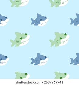 Vector seamless pattern with cute shark.Design for textile, fabric, wrapping, wallpaper, print. Vector illustration