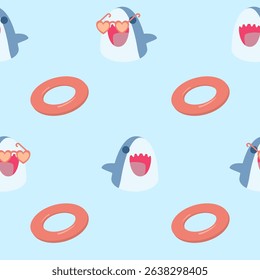 Vector seamless pattern with cute shark.Design for textile, fabric, wrapping, wallpaper, print. Vector illustration