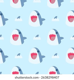 Vector seamless pattern with cute shark.Design for textile, fabric, wrapping, wallpaper, print. Vector illustration