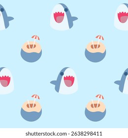 Vector seamless pattern with cute shark.Design for textile, fabric, wrapping, wallpaper, print. Vector illustration
