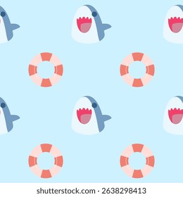 Vector seamless pattern with cute shark.Design for textile, fabric, wrapping, wallpaper, print. Vector illustration