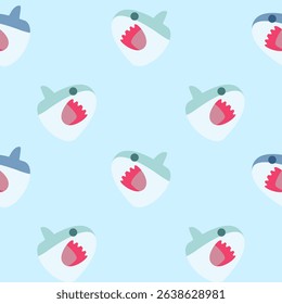 Vector seamless pattern with a cute shark.Design for textile, fabric, wrapping, wallpaper, and print. Vector illustration