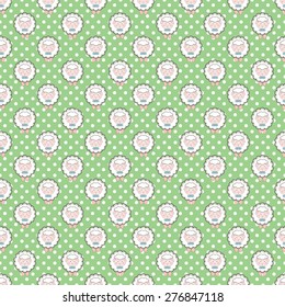 Vector seamless pattern with cute sheep on bacgkround 
