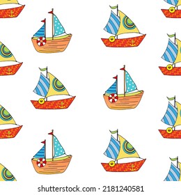 vector seamless pattern with cute ship