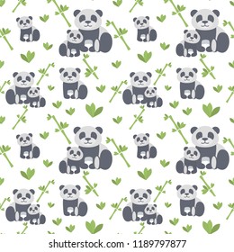 vector seamless pattern with cute and simple cartoon panda grass and bamboo