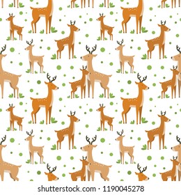 vector seamless pattern with cute and simple cartoon deers and dots