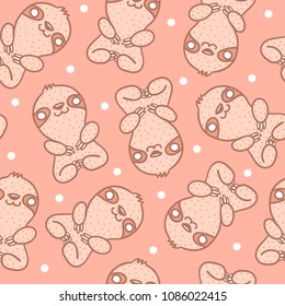 Vector seamless pattern with cute sloth. Vector pattern with sloth with dots.