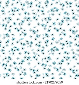 Vector seamless pattern. Cute pattern in small flowers. Small pastel blue flowers. White background. Ditsy floral background. The gentle template for fashion prints. Stock vector.