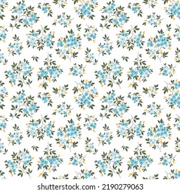 Vector seamless pattern. Cute pattern in small flowers. Small light blue flowers. White background. Ditsy floral background. The vintage template for fashion prints. Stock vector.