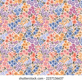 Vector seamless pattern. Cute pattern in small flowers. Small colorful flowers. Ivory white background. Ditsy floral background. The vintage template for fashion prints. Stock vector.