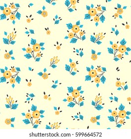 Vector seamless pattern. Cute pattern in small flower. Small yellow flowers. White background. Ditsy floral background. The elegant the template for fashion prints.