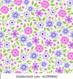 Vector seamless pattern. Cute pattern in small flower. Small lilac flowers. White background. Ditsy floral background. The elegant the template for fashion prints.