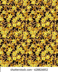 Vector seamless pattern. Cute pattern in small flower. Small yellow flowers. Gold background. Ditsy floral background. The elegant the template for fashion prints
