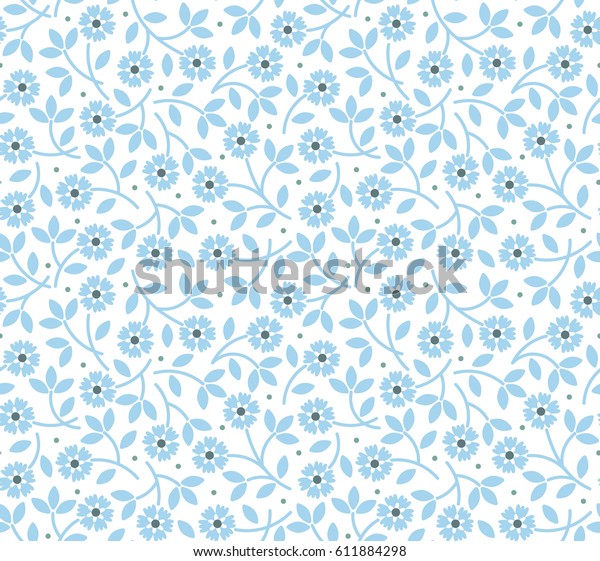 ベクターシームレスなパターン 小さな花にかわいい柄 小さな明るい青の花 白い背景 ディティー花柄の背景 ファッションプリント用のエレガントなテンプレート のベクター画像素材 ロイヤリティフリー
