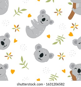 Vector seamless pattern Cute smiling koala, Adorable little koala seamless pattern. Vector cute animal background