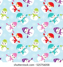 Vector seamless pattern with cute snowmen