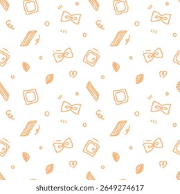 vector seamless pattern with cute spasta. illustration with outline italian food