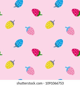 Vector seamless pattern of cute strawberry on pink background in soft color. Sweet style modern repeat illustration pattern. Printing texture for textile, wallpaper.