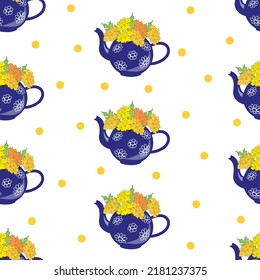 Vector Seamless Pattern With Cute Teapot And Flower